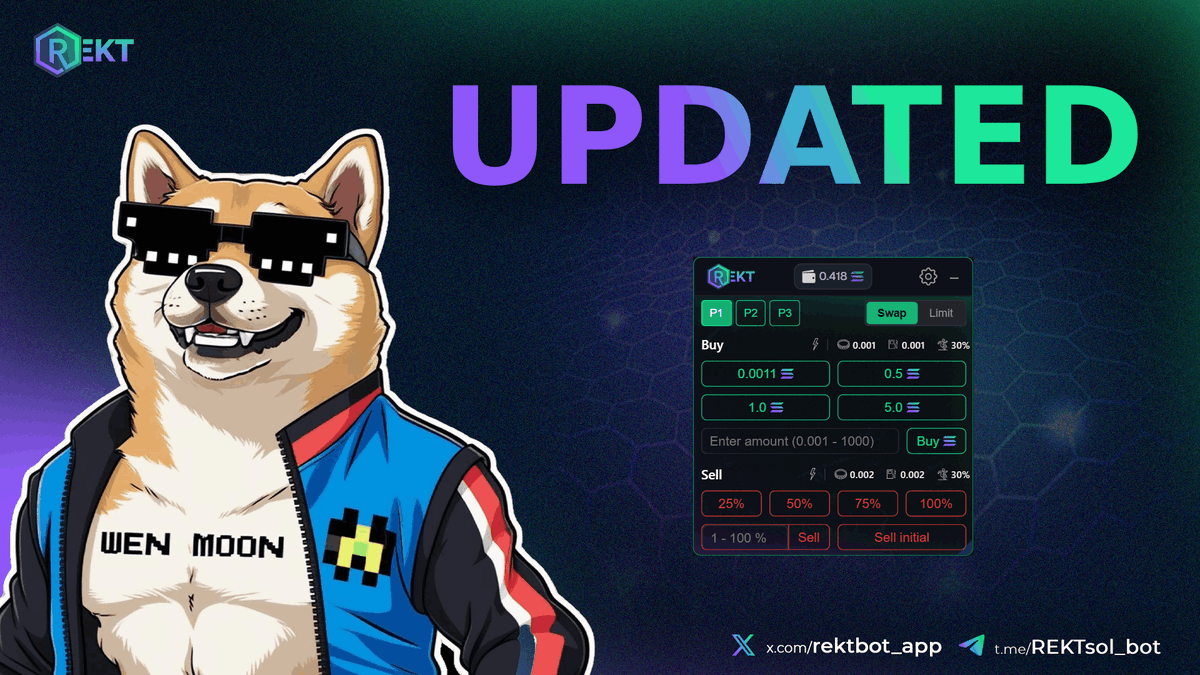 🚀 REKT Bot Update

🚨 REKT Bot Update 🚨

🧩 Chrome Extension v1 is live!
Basic features for now: ⚡ Quick Buy/Sell/Limit Orders
Find it via /start in the bot or here: chromewebstore.google.com/detail/rekt-ex…
📈 If users like it, we’ll add live PnL, open orders &amp; more!
🔄 Meteora DLMM now fully