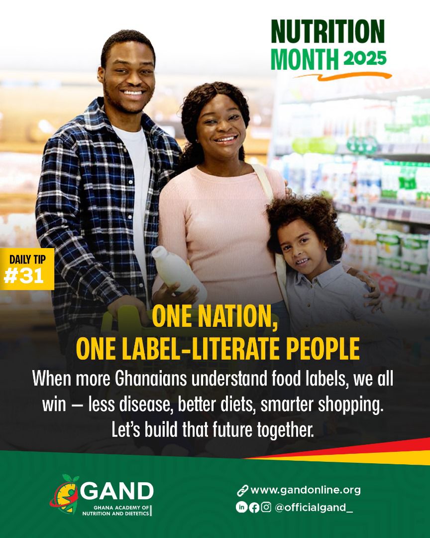 🟢 It's a wrap 🔥
As we close out #NNM2025, we remind you that understanding food labels is associated with fewer diseases, healthier diets and smarter shopping.
Thank you for joining us on this journey.
#GAND  #FoodLabelLiteracy #EatSmart #PublicHealth  #HealthyGhana