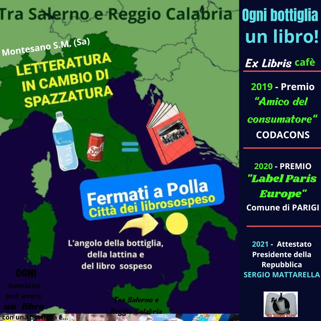 Fermati in quest'angolo sconosciuto, tra Capua e Reggio, con una bottiglia e una lattina potrai comprare un #librosospeso!

#exlibriscafe - Dal 19 85
