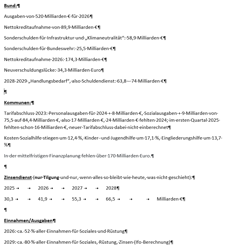 Mein Handzettel zur desaströsen Finanzlage des Landes: