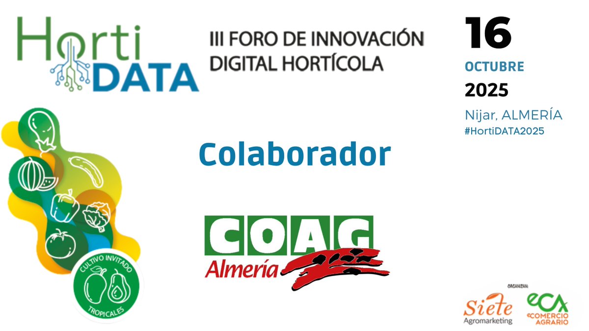 HortiDATA (@hortidata) on Twitter photo 🌿<a href="/COAGAlmeria/">COAG Almería</a> se suma como colaborador del #IIIForoHortiDATA 🤝
Al colaborar con #HortiDATA2025 encontrarás un espacio único para conectar con profesionales, impulsar tu proyecto y liderar la innovación en un sector en constante evolución 🔄
¿Quieres unirte tú también? 🌿<a href="/COAGAlmeria/">COAG Almería</a> se suma como colaborador del #IIIForoHortiDATA 🤝
Al colaborar con #HortiDATA2025 encontrarás un espacio único para conectar con profesionales, impulsar tu proyecto y liderar la innovación en un sector en constante evolución 🔄
¿Quieres unirte tú también?