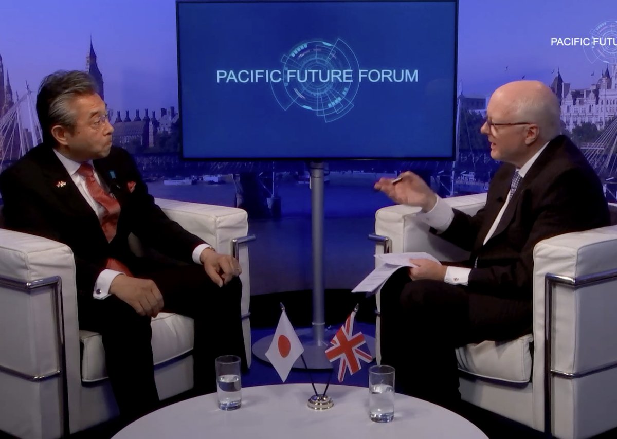 Ahead of the Pacific Future Forum in 🇯🇵Tokyo to be held on board <a href="/HMSPWLS/">HMS Prince of Wales</a>, <a href="/StephenWatson39/">Stephen Watson</a> interviewed the Japanese Ambassador <a href="/AmbJapanUK/">Hiroshi Suzuki</a> 

They discuss emerging security and geo-political challenges in the Indo-Pacific, Japan's changing defence posture and the need to work