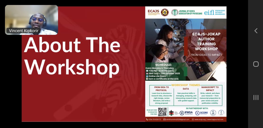 Journal of the Kenya Association of Physicians (@jokap_ke) on Twitter photo We had a rich first session in <a href="/ECAJS/">East and Central African Journal of Surgery</a> - JOKAP Author Training workshop on Monday evening. Here are some insightful takeaways from our speakers Dr. Bundi Karau, Dr. Parker and Dr Vincent Kipkorir We had a rich first session in <a href="/ECAJS/">East and Central African Journal of Surgery</a> - JOKAP Author Training workshop on Monday evening. Here are some insightful takeaways from our speakers Dr. Bundi Karau, Dr. Parker and Dr Vincent Kipkorir