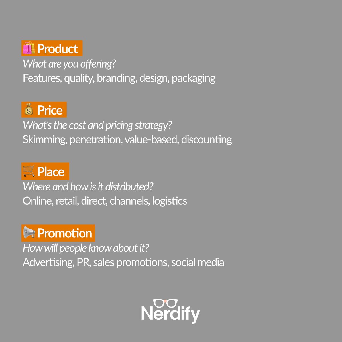 GoNerdify's tweet image. The 4 Ps - Product, Price, Place & Promotion - are the core of marketing strategies. Understanding them helps analyze brands & build strong plans 📈
Need help applying this to your project? Message Nerdify! 💬
#nerdify #marketing #studysupport #tutoring