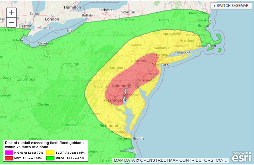 Level 3 of 4 risk for FLOODING in the northeast over the next 24 hours.