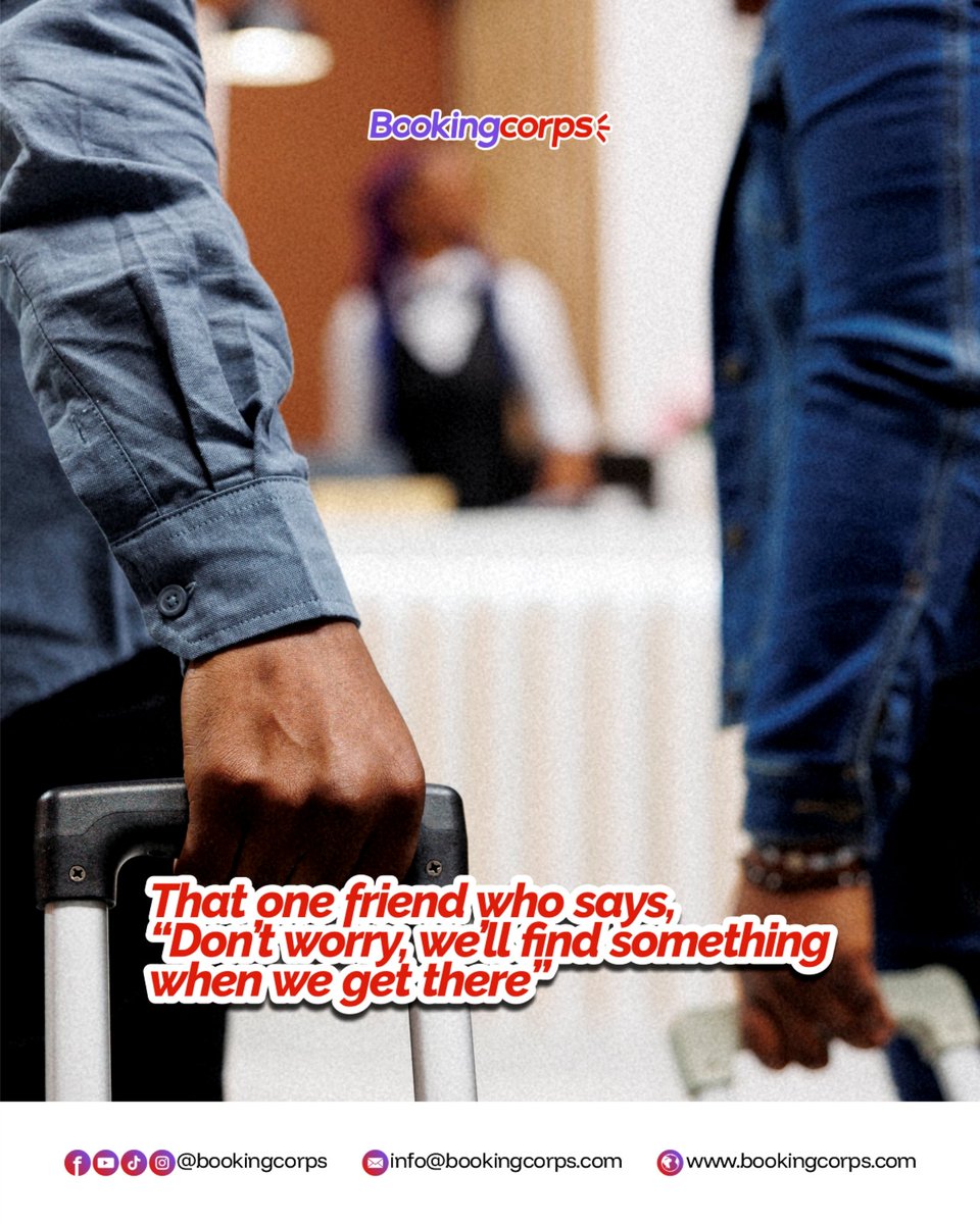bookingcorps's tweet photo. Don’t be that friend. Book smart. Book early. Book with https://t.co/3TQPUDH3LA
#travelsmart #travlplan #hotelbooking #lagosnigeria #abujanigeria #abujahotels #lagoshotels #hotelinlagos #hotelinabuja #lekkishortlets #shortletinlekki #traveltips #planyourtrip #BookingCorps https://t.co/vIDsW1lhiG