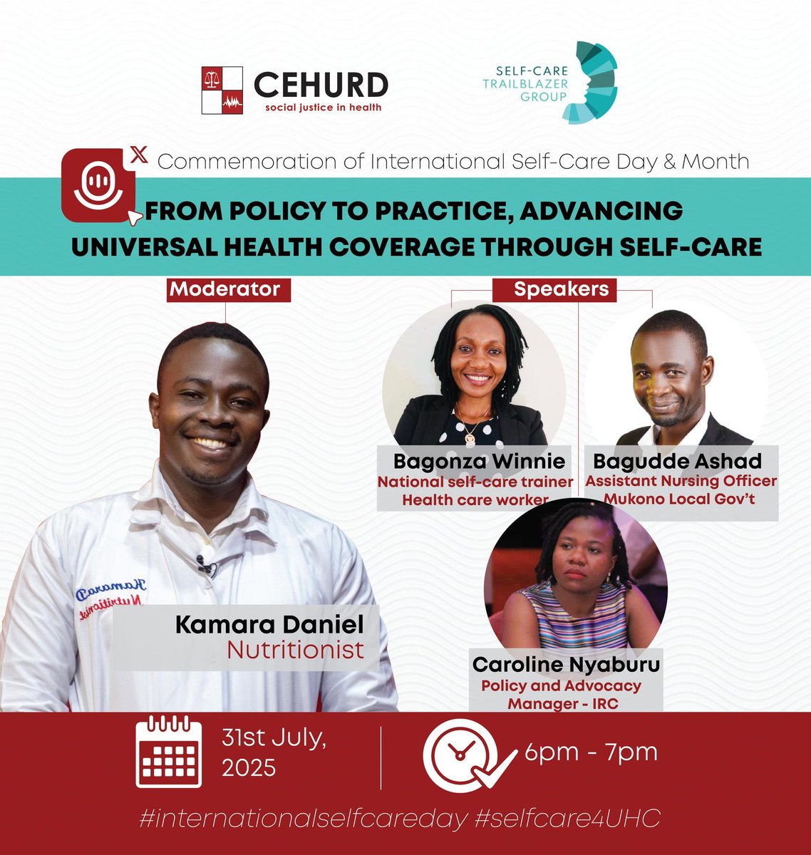 What role does #SelfCare play in Uganda’s push for Universal Health Coverage?
Join us today, July 31, 2025, from 6–7 PM on X Spaces as we wrap up #InternationalSelfCareDay with a dynamic conversation on how self-care is transforming healthcare access and outcomes in Uganda.
From