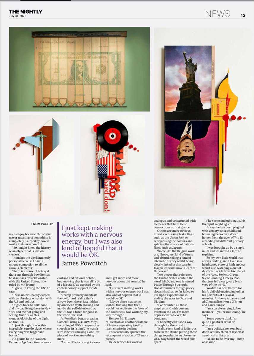 Latika M Bourke (@latikambourke) on Twitter photo 🎨 Something a bit different from me.
I interviewed prominent Australian artist @James_Powditch about his latest exhibition on Empires falling.
Loved writing this.
Read it in <a href="/thenightlyau/">The Nightly</a>: latika.me/PowditchTrump 🎨 Something a bit different from me.
I interviewed prominent Australian artist @James_Powditch about his latest exhibition on Empires falling.
Loved writing this.
Read it in <a href="/thenightlyau/">The Nightly</a>: latika.me/PowditchTrump