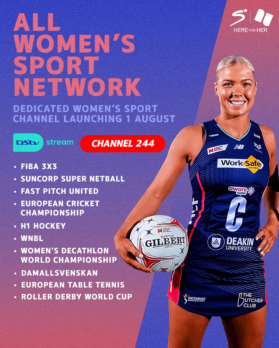 SuperSportTV's tweet photo. Introducing a 𝐃𝐄𝐃𝐈𝐂𝐀𝐓𝐄𝐃 Women's Sport Channel on SuperSport 🤩🍿

Catch the Women's Sport Network on DStv Stream (Ch.244) 🎥

#HereForHer https://t.co/5XS69B9fTy