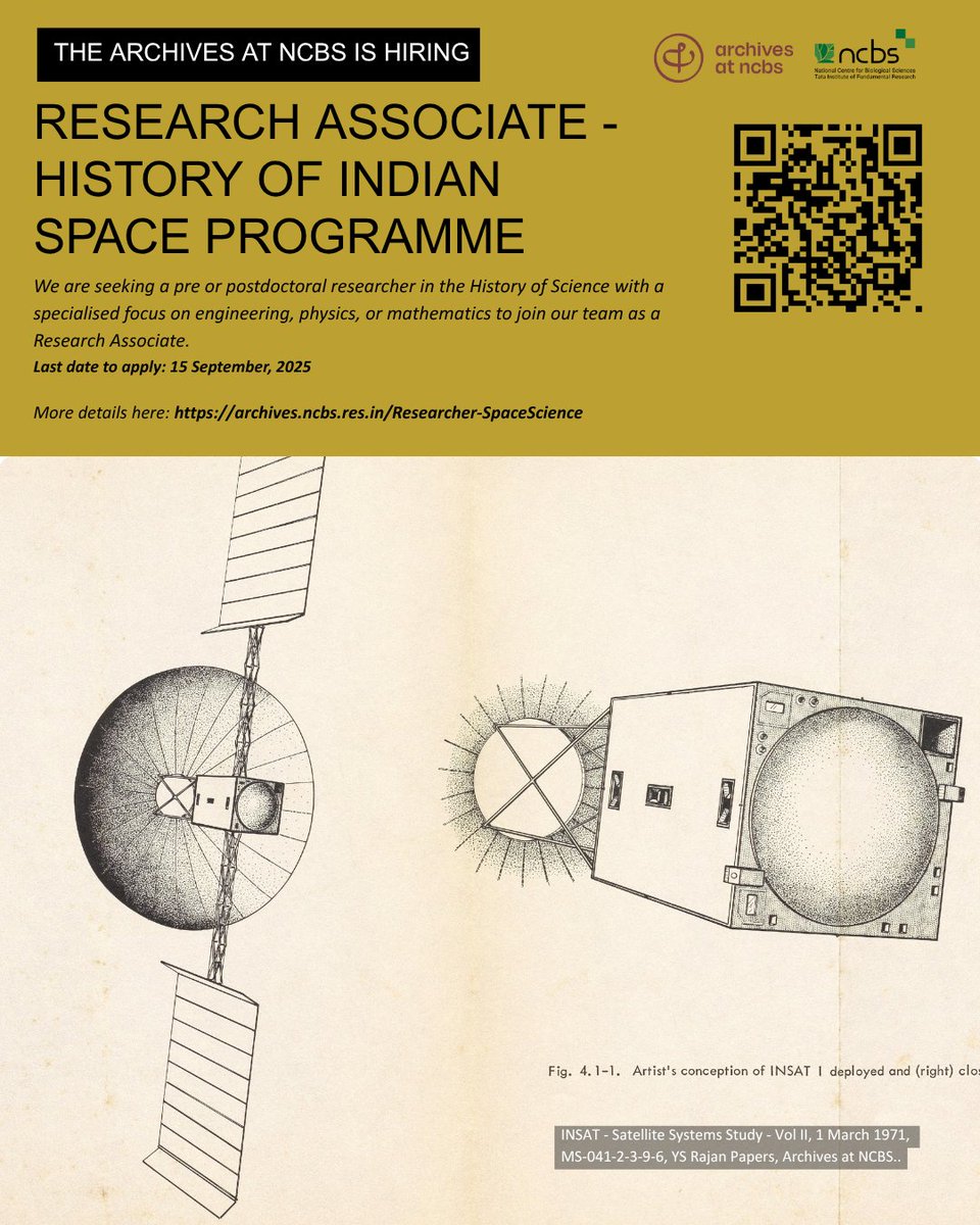 We are seeking a pre or postdoctoral researcher in the History of Science with a specialised focus on engineering, physics, or mathematics to join our team as a Research Associate.

More details: archives.ncbs.res.in/Researcher-Spa…