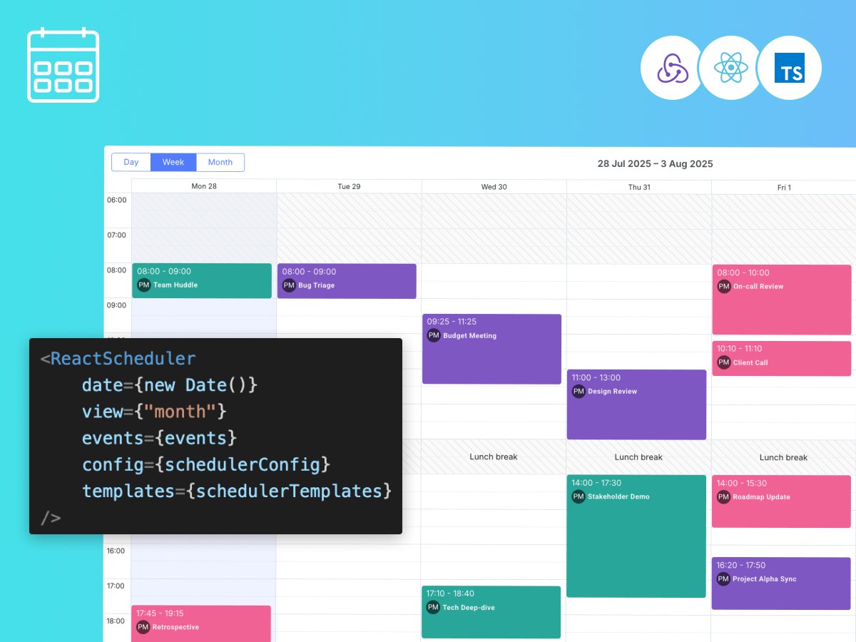 dhtmlx's tweet image. 📢 Big news for React developers! DHTMLX React Scheduler is now available, with full support for Redux, TypeScript, and Material UI. ⚛️
👉 See what’s new: dhtmlx.com/blog/dhtmlx-re…
#dhtmlx #scheduler #react #release