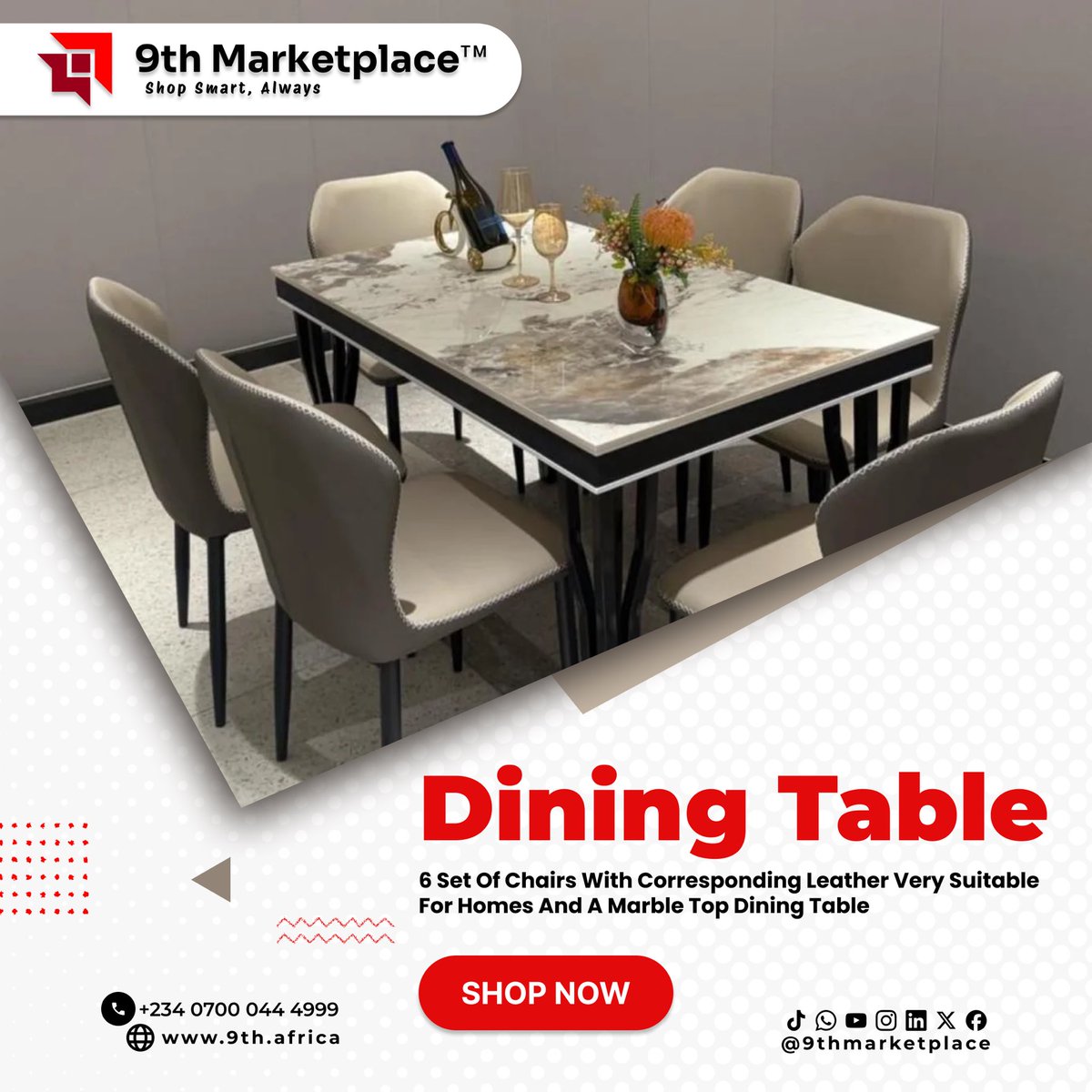 9thmarketplace's tweet photo. 📸✨ Dinner just got an upgrade!
Level up your space with this sleek marble-top dining table and 6 luxe leather chairs — designed for both comfort and style.
🛒 Shop now : https://t.co/vXLjJvJ7Fn
💥 Nationwide delivery
#9thmarketplace #marbletable #furniture #qualityfurniture https://t.co/SQKqfQs0LA