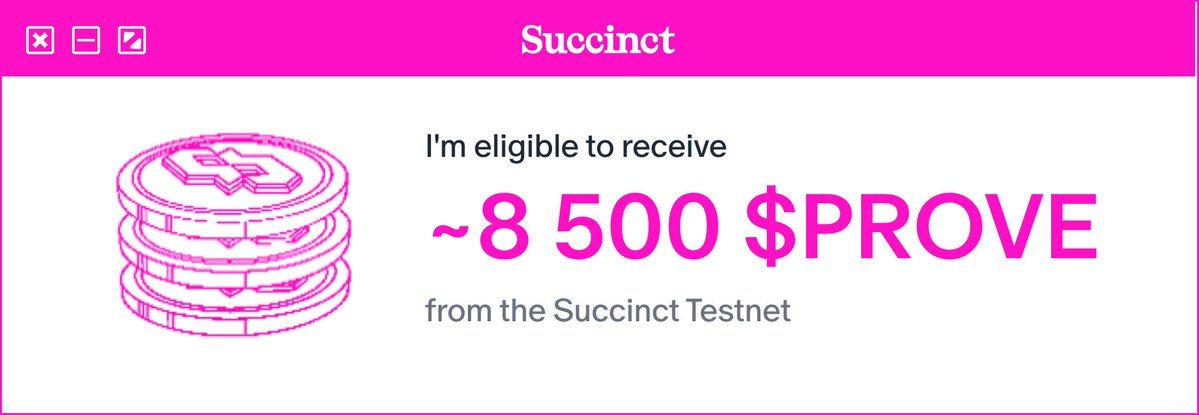 I'm eligible to receive ~ 8500 $PROVE

Check: register.succinct.foundation/claim

👽