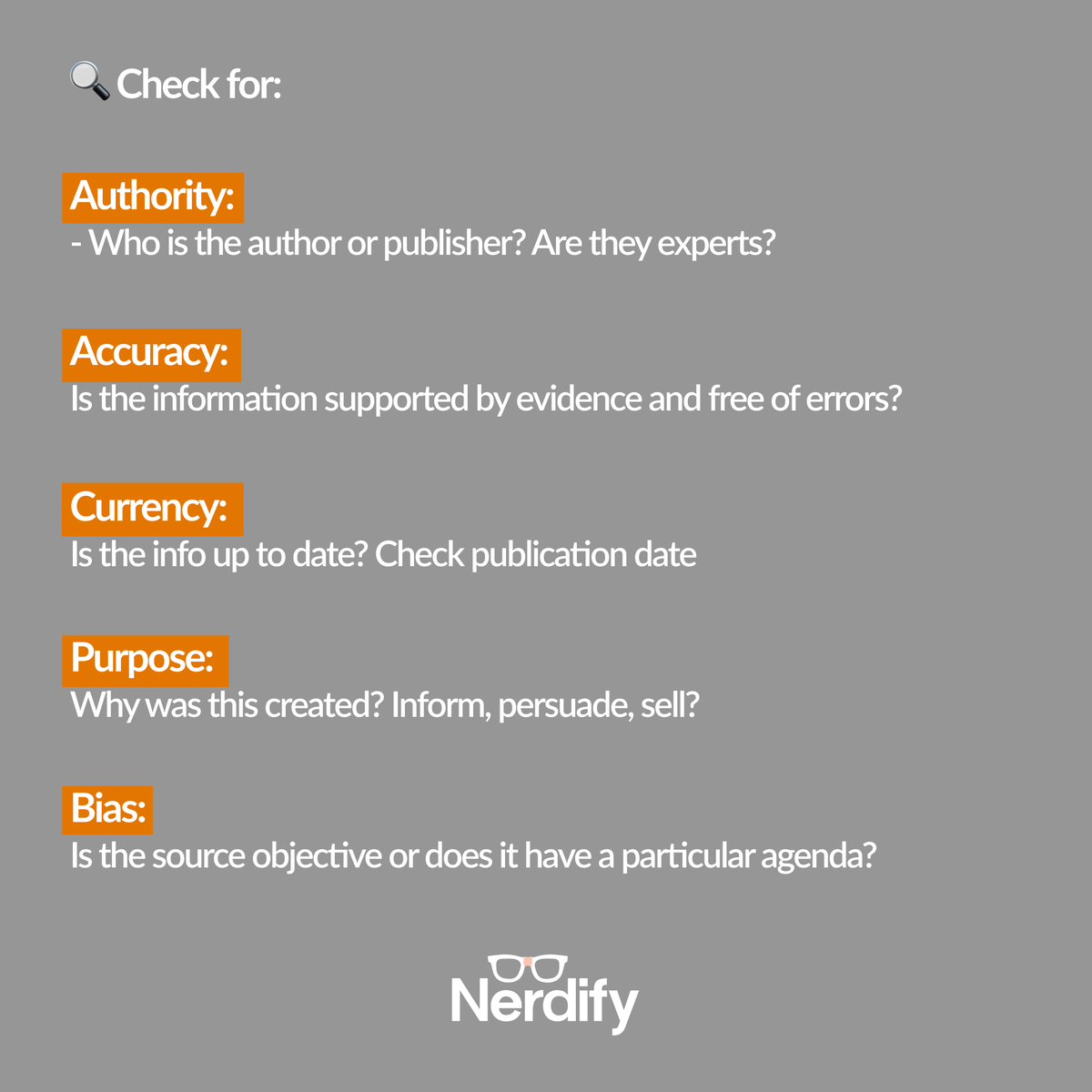 GoNerdify's tweet image. Strong research starts with smart source-checking 💡
Ask these 5 key questions to separate facts from opinions or weak info. Great for essays, projects, and exams.
Need help evaluating or organizing sources? Message Nerdify 💬
#nerdify #references #studyhelp #tutoring #gonerdify