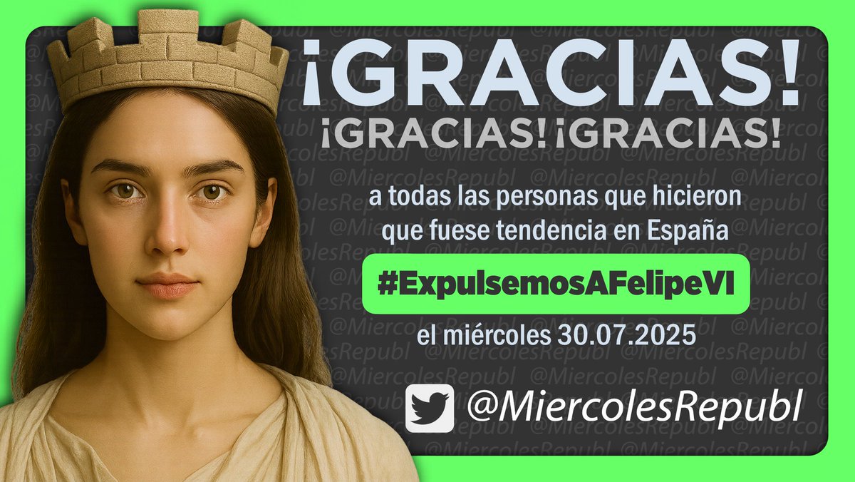 ❤️💛💜
¡Gracias, gracias, gracias!

Muchas gracias a todas las personas que ayer hicisteis posible que el hashtag #ExpulsemosAFelipeVI fuese una vez más tendencia en España.

Seguimos tuiteando por la República cada miércoles con el HT de <a href="/MiercolesRepubl/">Miércoles Republicano ❤️💛💜</a>
 
#FelizJueves