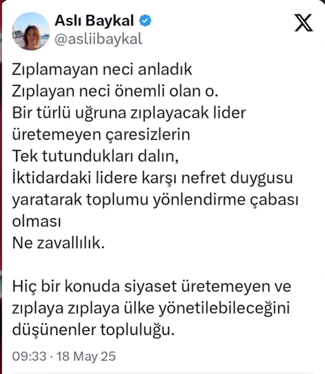 Onu bunu bilmem ama <a href="/asliibaykal/">Aslı Baykal</a> birilerinin sinirlerini iyi zıplatıyordur bundan eminim…