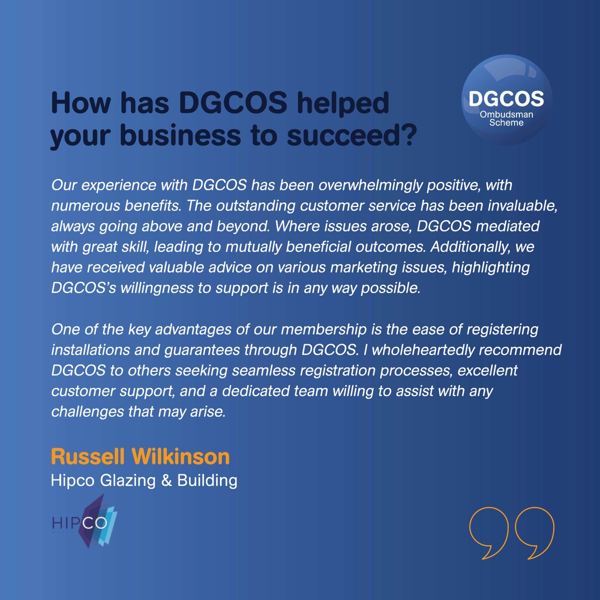 DGCOS's tweet image. A fantastic review from our valued DGCOS member, @Hipco!

Installers, ready to take your business to the next level? Find out more: installers.dgcos.org.uk