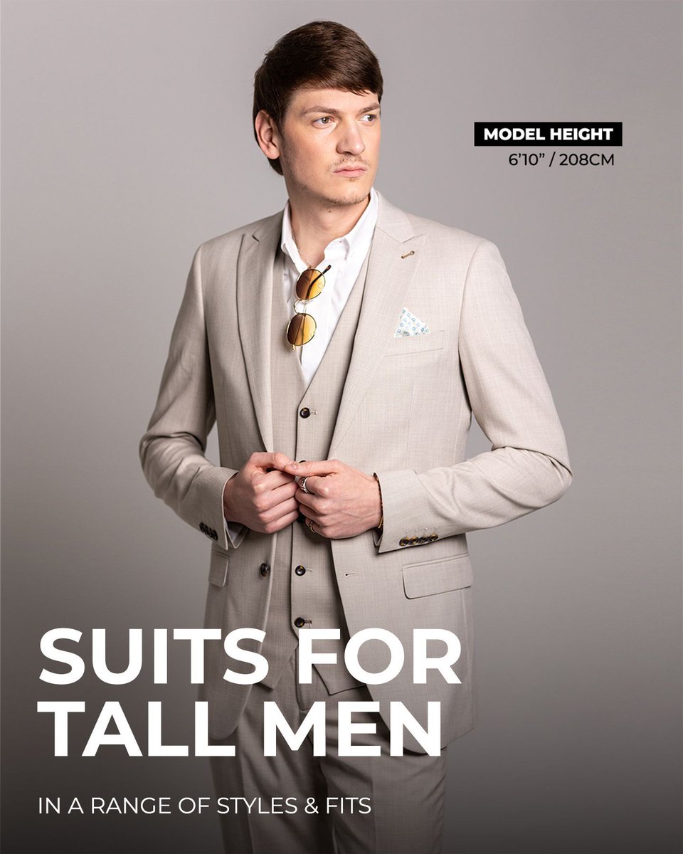 2tall's tweet image. Suits that are ACTUALLY designed to fit tall men? 🕴️ 👔 

If you&apos;re over 6&apos;3&quot;, we&apos;ve got you covered 🫡 #suits #tallmensclothing