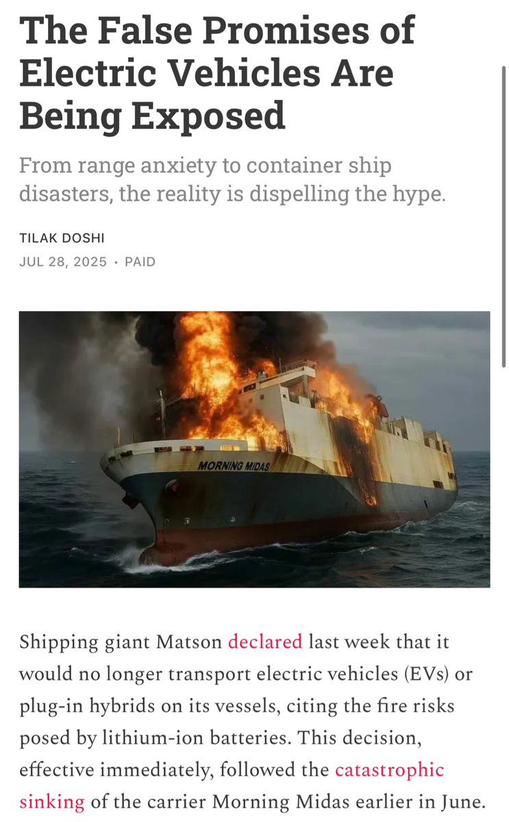 Large Cargo Companies are now refusing to transport Electric Cars - stating that there is an extreme fire risk with Lithium-ion batteries.