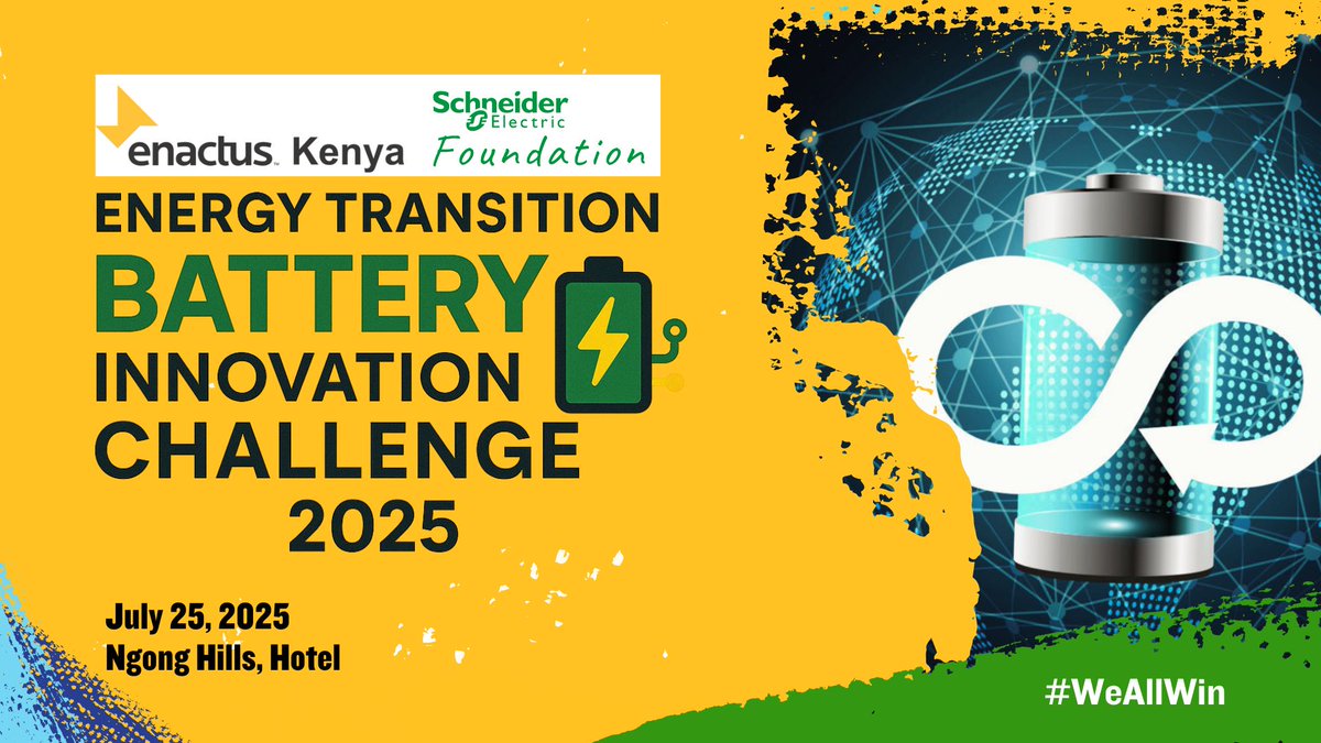 We celebrate the boldness, energy &amp; innovations seen at the Enactus Kenya -Schneider Electric Energy Transition Battery Innovation Challenge 2025 

We present the top 3 teams:
1st place-  Team Strathmore
2nd place- Team Meru
3rd place- Team Machakos

Battery champs 🧵