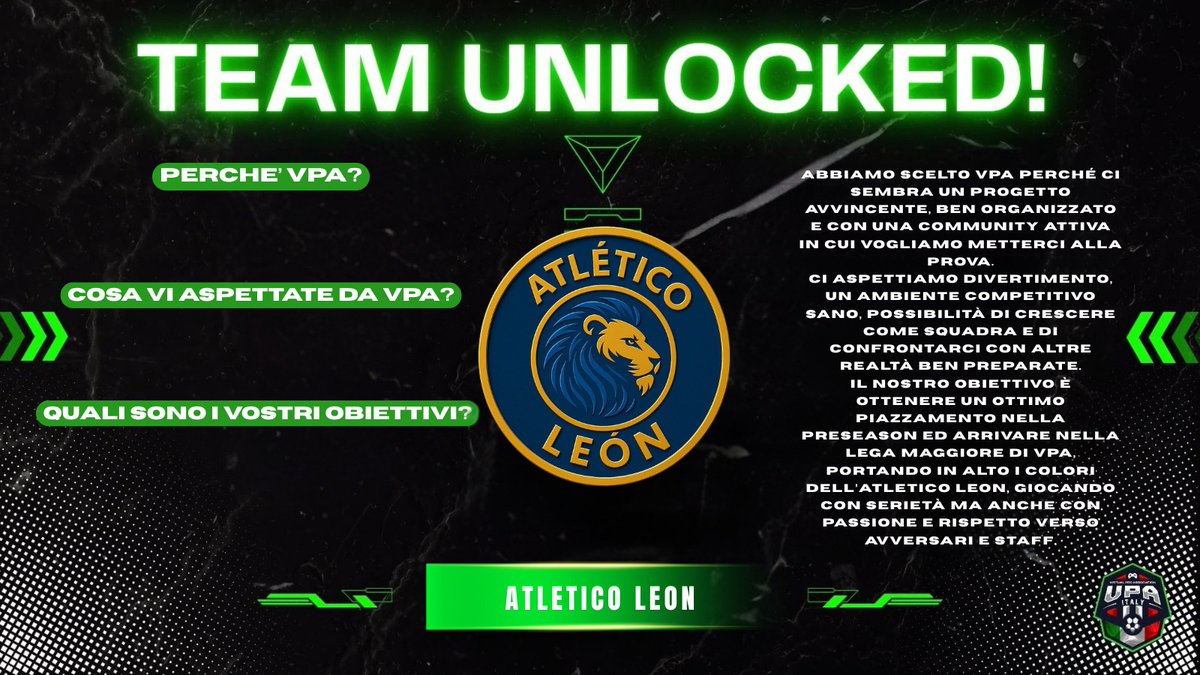 VPA Italy (@vpa_italy) on Twitter photo Gli <a href="/Atletico_Leon/">Atletico Leon</a> vecchia conoscenza del proclub dopo anni di duro lavoro sono pronti per il grande salto e si candidano prepotentemente per il grande salto che li porterebbe a lottare con le grandi. I leoni gialloblù sapranno farsi valere nella Pre-Season che ormai è alle porte Gli <a href="/Atletico_Leon/">Atletico Leon</a> vecchia conoscenza del proclub dopo anni di duro lavoro sono pronti per il grande salto e si candidano prepotentemente per il grande salto che li porterebbe a lottare con le grandi. I leoni gialloblù sapranno farsi valere nella Pre-Season che ormai è alle porte