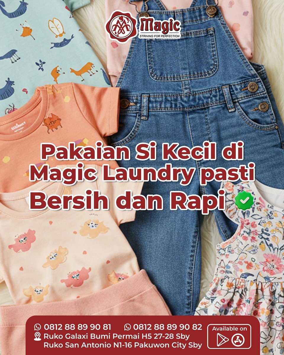 magiclaundry_id's tweet photo. ✨Waktunya bikin si kecil nyaman!✨
Saking sibuknya kadang lupa perhatian ekstra untuk pakaian si kecil.
Padahal pakaian anak butuh perawatan khusus supaya tetap lembut dan aman di kulit
💫 Serahkan saja ke Magic Laundry agar si kecil selalu nyaman
#PakaianAnak #MagicLaundry https://t.co/09CyaRe35K