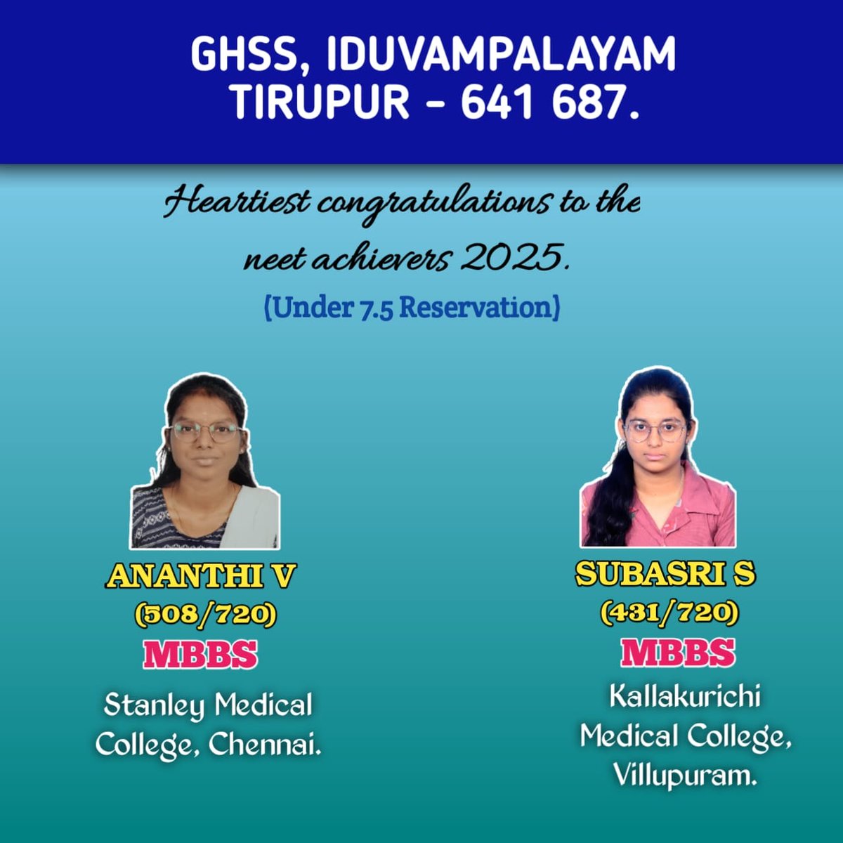 இந்த வருடமும் நமது பள்ளியில் இரண்டு குழந்தைகள் மருத்துவர் நுழைவு தேர்வில் தேர்ச்சி பெற்று உள்ளனர்..
2008 ல் 700 குழந்தைகளுக்காக நாம் ஏற்படுத்திய பள்ளி என்று 3600 குழந்தைகளுக்கு போதி மரமாய்... வருடம் 2/3 குழந்தைகள் நீட் தேர்வில் தேர்ச்சியுடன் 💕🙏🏻💕
#NEET 
#EducationMatters