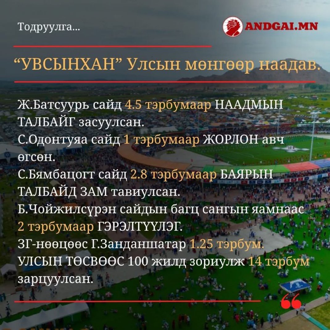 Зөөөз ингээд ард түмний ганц баяр бахархлыг энэ хэдэн ард түмэнд сайн хүн болж харагдах гэсэн төсвийн хулгайчид хэрүүлийн бузар болгочихлоо доо...‼️

Чойжоо сда өвөл болохоос өмнө огцроод зайлаасай билээ...‼️