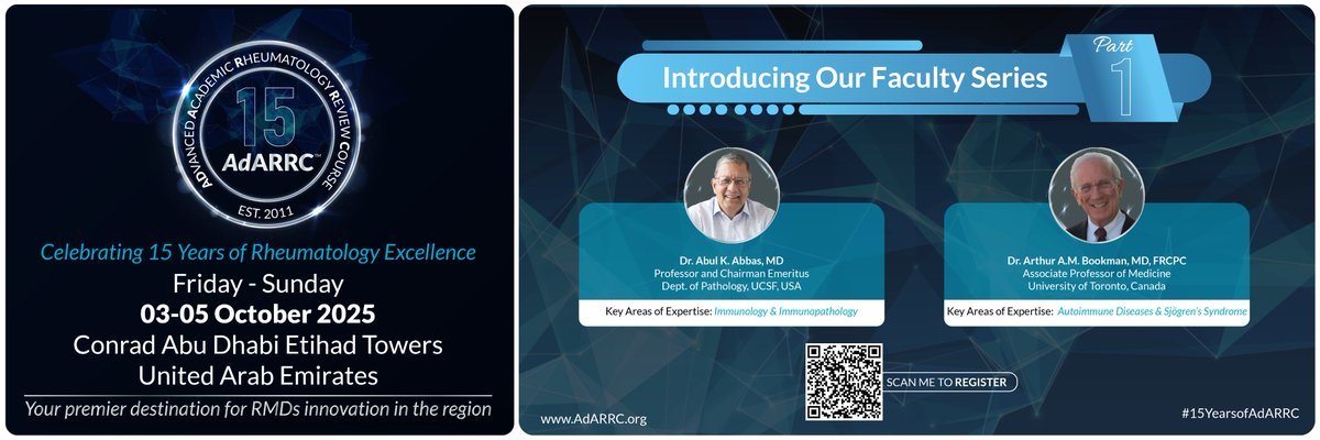 adarrc's tweet image. We are pleased to announce the first group of esteemed faculty joining AdARRC 2025. Join us in Abu Dhabi from 03–05 October 2025 for three days of high-level academic exchange and clinical insight.
Register now: bit.ly/45hTfAo

 #15YearsofAdARRC #Rheumatology #Immunology