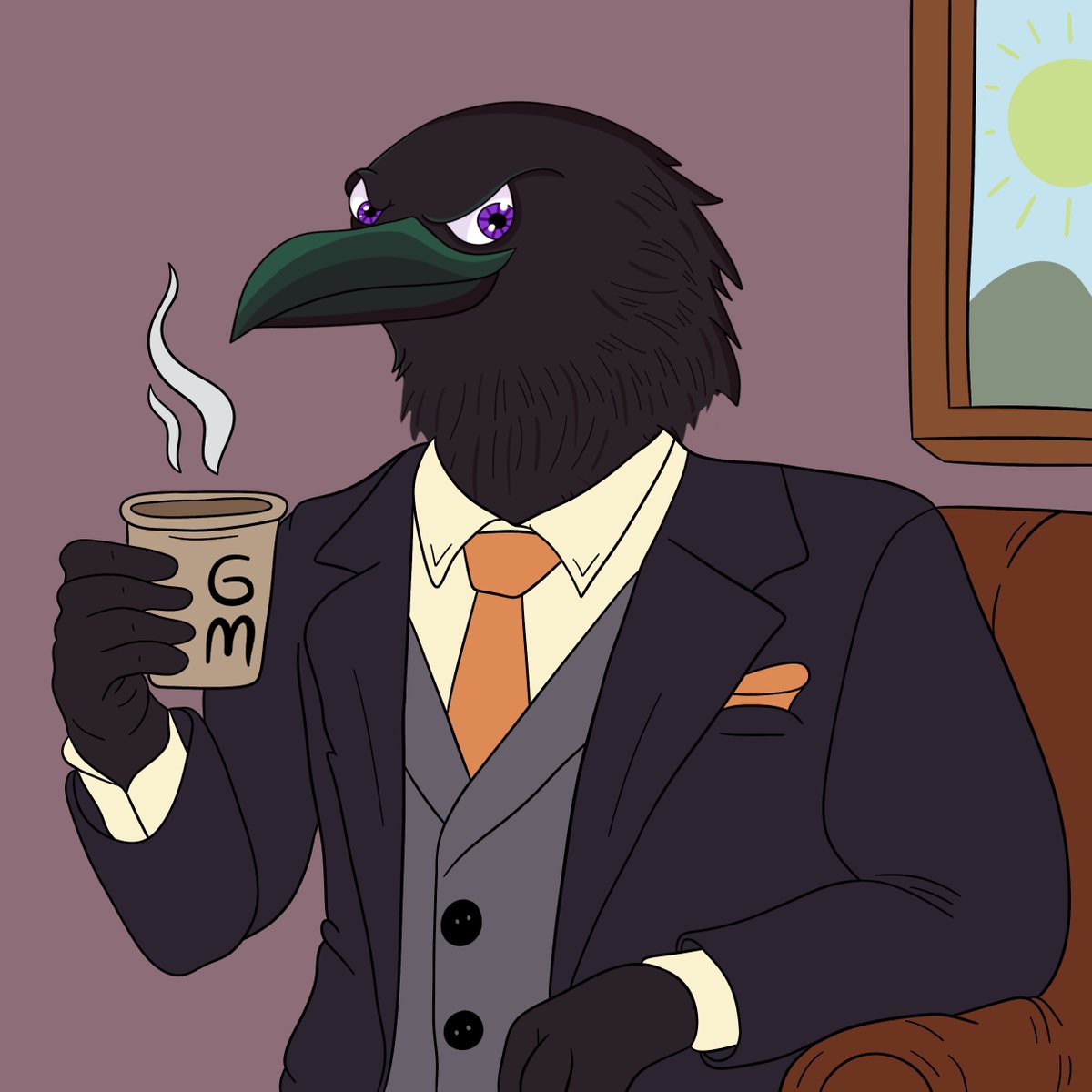 RavenNFTProject's tweet image. ☕ GM from the most stylish raven in town! 🐦‍⬛
