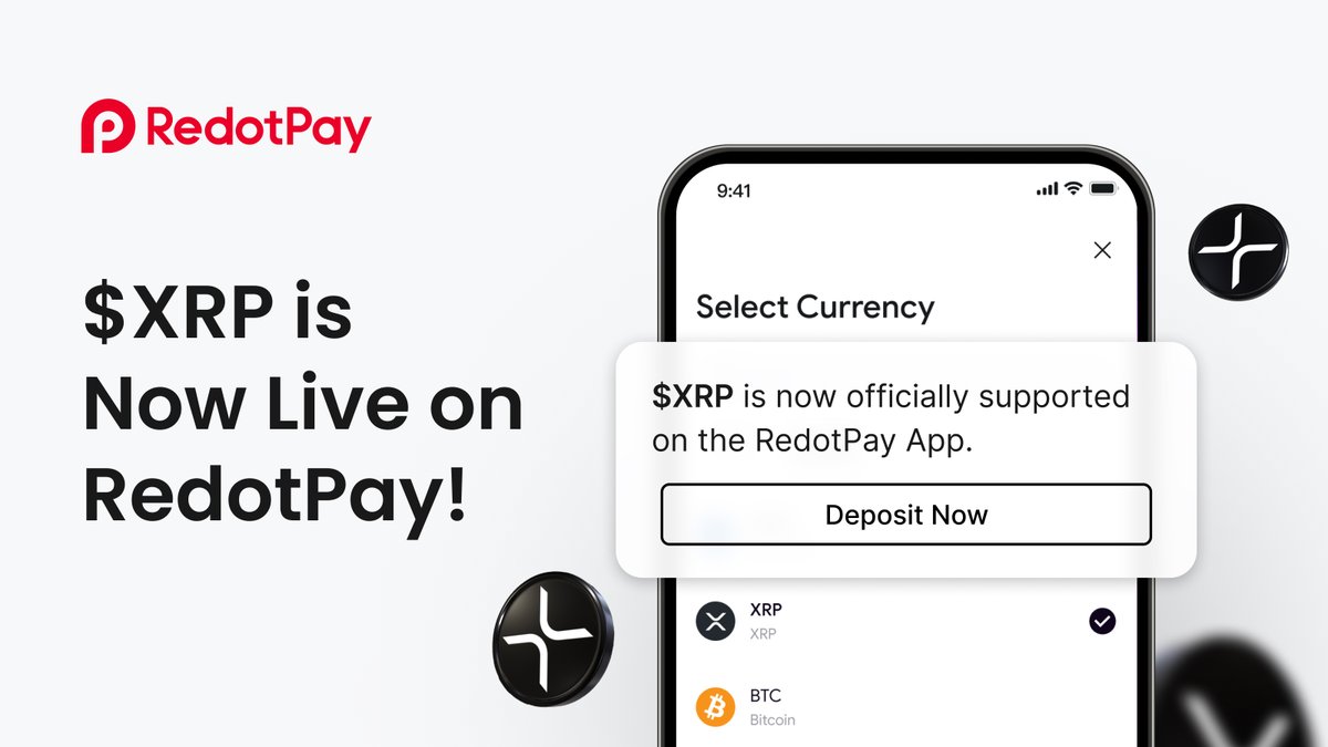 XRP is Now Available on RedotPay!  

Great news! We’re excited to share that XRP is now officially supported on the RedotPay App.  

Users can now deposit and spend XRP through RedotPay, unlocking greater flexibility and convenience when interacting with digital assets globally.