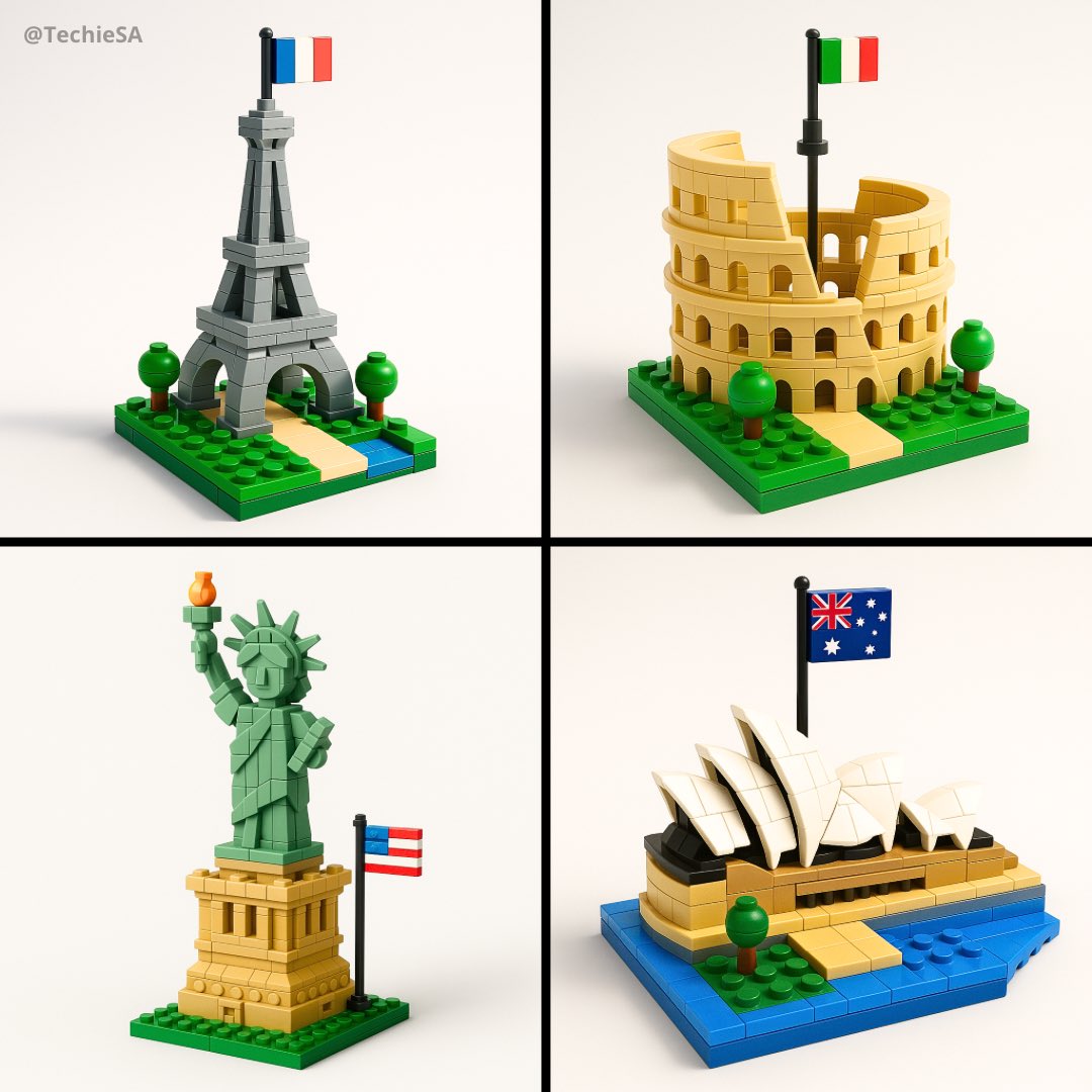 TechieBySA's tweet image. LEGO Landmarks by GPT-4o🧱🗽

Prompt in ALT👇🏻