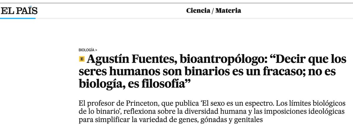 Batiburrillo magufo en esta entrevista en <a href="/el_pais/">EL PAÍS</a> <a href="/materia_ciencia/">Materia</a>:
Confundir sexo y género. Sugerir que hay variedad de gónadas (solo hay dos: ovarios y testículos). Convertir los diferentes aspectos de los genitales (también hay mucha variedad de narices) en una prueba de no