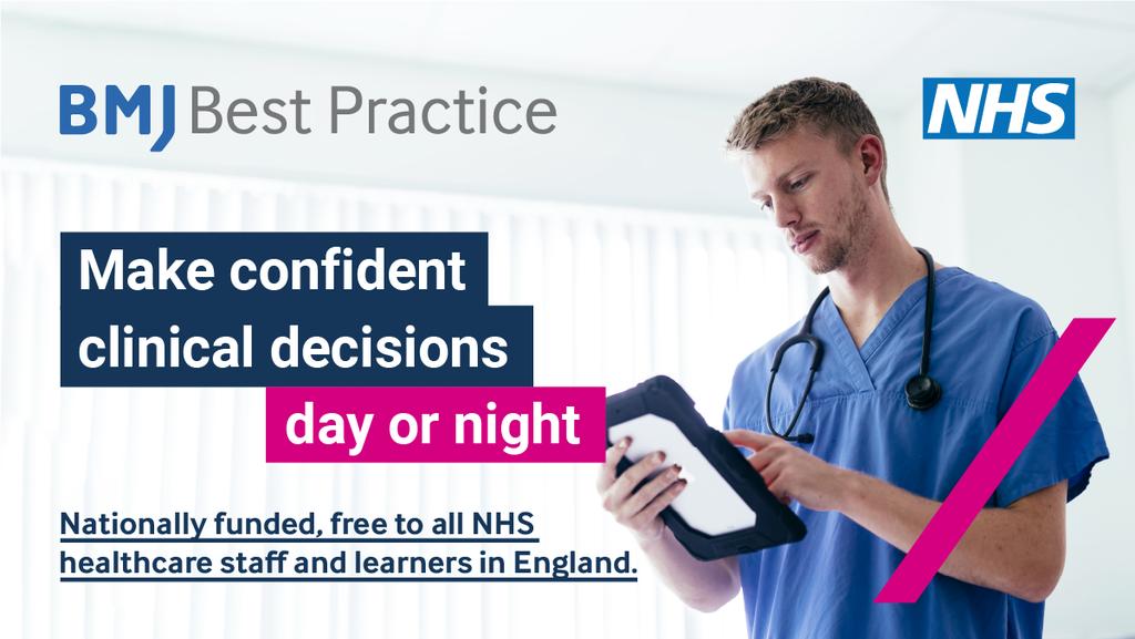 Could you be the next BMJ Best Practice Clinical Champion? 🌟

Support your colleagues in using an evidence-based clinical decision support tool and join a national network of professionals

Find out more and register your interest here: info.bestpractice.bmj.com/clinical-champ…