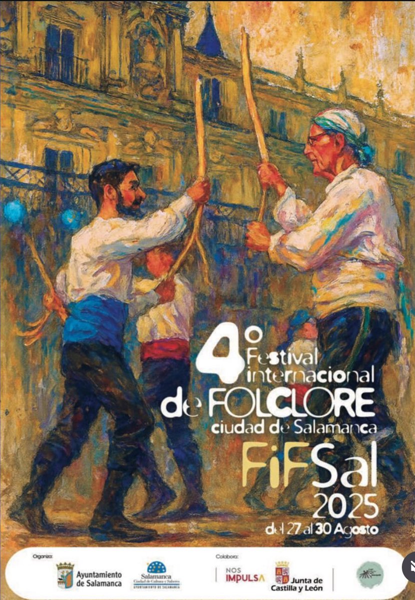 Os esperamos del 27 al 30 de agosto en el IV Festival Internacional de Folclore Cuidad de Salamanca en el Patio Chico.
14 grupos de 7 países llenarán Salamanca de música y tradición.

¡Nos vemos! 🤗🤗

#FIFSAL2025