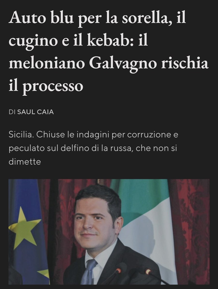 Auto blu per la sorella, il cugino e il kebab: il meloniano Galvagno rischia il processo. Chiuse le indagini per corruzione e peculato sul delfino di La Russa, che non si dimette.