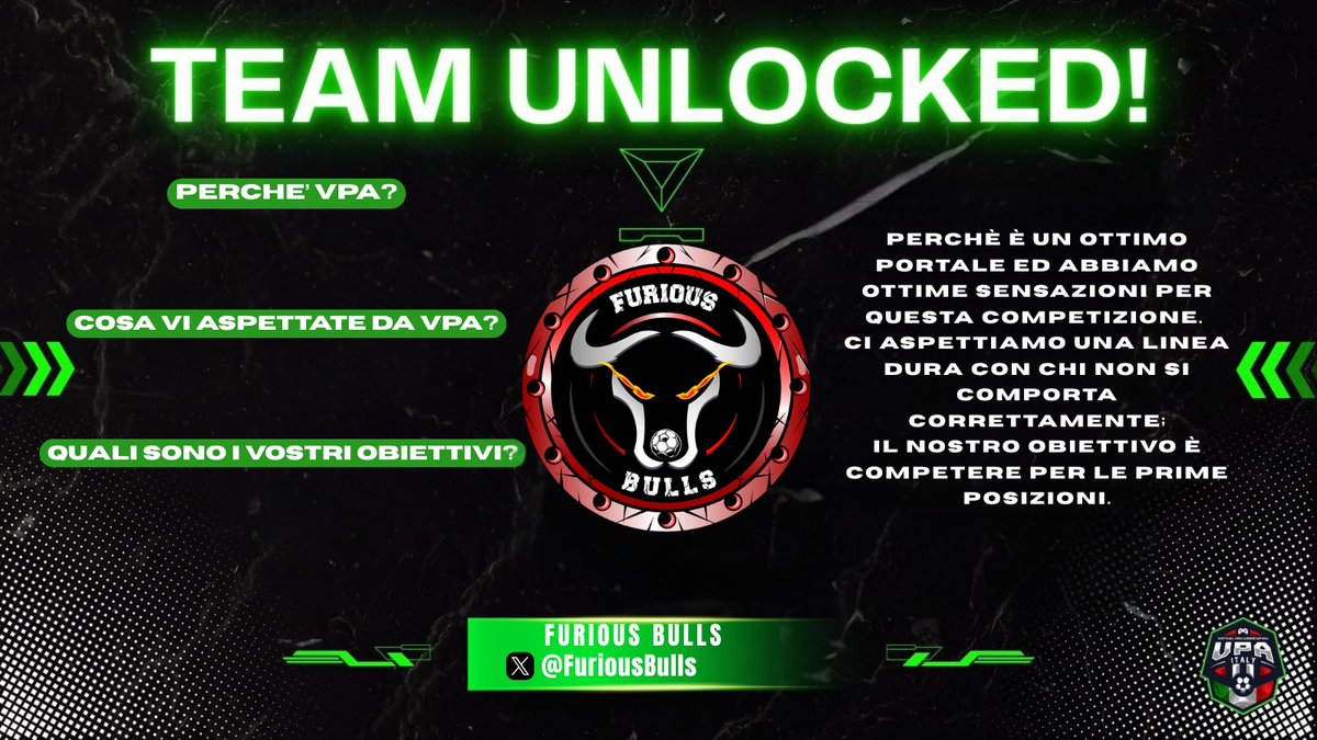 VPA Italy (@vpa_italy) on Twitter photo Una vita nel proclub che conta per i <a href="/FuriousBulls/">Furious BuLLs</a>
ci aspettiamo un cammino da protagonisti! Daranno filo da torcere sin dalla Pre-Season alle avversarie grazie alla loro qualità e esperienza. Good Luck 🔥 Una vita nel proclub che conta per i <a href="/FuriousBulls/">Furious BuLLs</a>
ci aspettiamo un cammino da protagonisti! Daranno filo da torcere sin dalla Pre-Season alle avversarie grazie alla loro qualità e esperienza. Good Luck 🔥