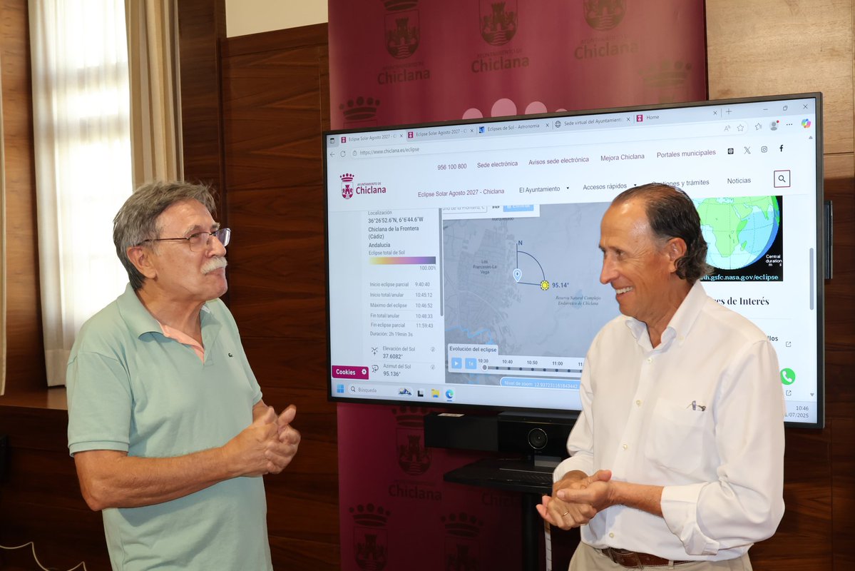 ☀️ El Ayuntamiento comienza con la divulgación del eclipse total de Sol de 2027

👉 <a href="/josemariaromang/">José María Román, Chiclana</a> presenta la web y un contador para promover el conocimiento científico de este fenómeno excepcional 

📌 Toda la información aquí ⬇️
chiclana.es/noticias/detal…