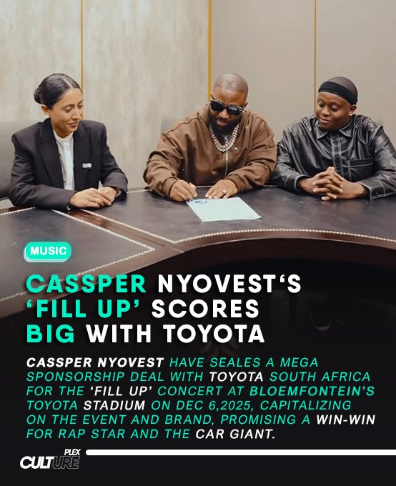 Cassper Nyovest lands major Toyota SA sponsorship for "Fill Up" concert at Toyota Stadium in Bloemfontein on Dec 6, 2025, boosting event visibility and Toyota’s cultural reach in a win-win deal.