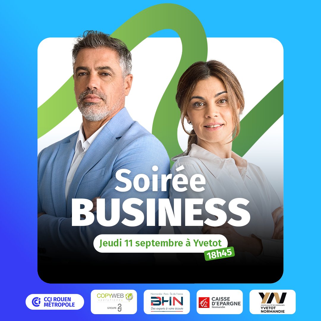 🚀 Développez votre réseau à Yvetot !

Jeudi 11 septembre, participez à une Soirée Business au Manoir du Catel. Un cadre unique, des échanges riches et la magie de Pierre Boc pour animer la soirée !🪄

⌚ De 18h45 à 22h

🔗 Infos &amp; inscription : rouen-metropole.cci.fr/evenement/soir…