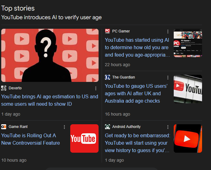 Can't wait for YouTube to use some bullshit reason to think I'm under 18 when my channel *itself* is nearly 17 years old.