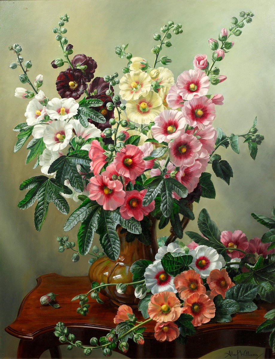 Still life of hollyhocks ~ Albert Williams