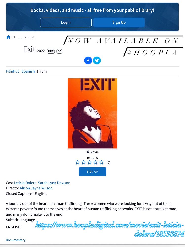 Another important educational platform has added EXIT - Documentary Film to its curated list of films. Watch this week as part of World Day Against Trafficking in Persons. We can always learn more and help despite thinking we are powerless to stop it! 

hoopladigital.com/movie/exit-let…