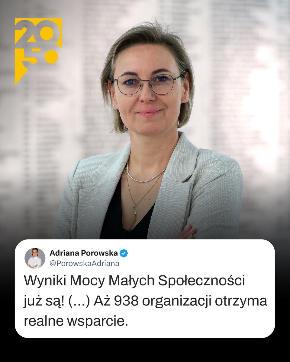 Polska 2050 (@pl_2050) on Twitter photo Ministra <a href="/PorowskaAdriana/">Adriana Porowska</a>: Organizacje działające lokalnie mają ogromne znaczenie dla naszego wspólnego bezpieczeństwa i odporności. Dlatego tak bardzo cieszy nas ogromne zainteresowanie programem – prawie dwa tysiące ofert pokazuje, jak duży jest potencjał i potrzeba działania w Ministra <a href="/PorowskaAdriana/">Adriana Porowska</a>: Organizacje działające lokalnie mają ogromne znaczenie dla naszego wspólnego bezpieczeństwa i odporności. Dlatego tak bardzo cieszy nas ogromne zainteresowanie programem – prawie dwa tysiące ofert pokazuje, jak duży jest potencjał i potrzeba działania w