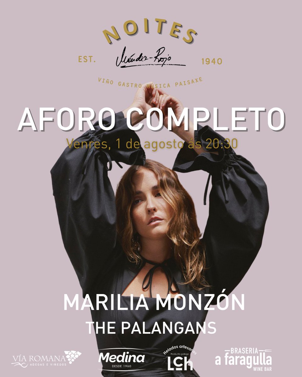 #NoitesMéndezRojo: AFORO COMPLETO

¡Entradas agotadas! Gracias a todxs por la increíble acogida. Mañana promete ser un día único y memorable. Nos vemos entre música, magia y vinos, ✨🍷.

<a href="/mariliamonzon/">Marilia Monzón🌵</a> <a href="/ViaRomana_es/">Vía Romana</a> <a href="/FrutossecosM/">Frutos Secos Medina</a> 
eventos@mendezrojo.com | 982 462 069 | 683 50 09