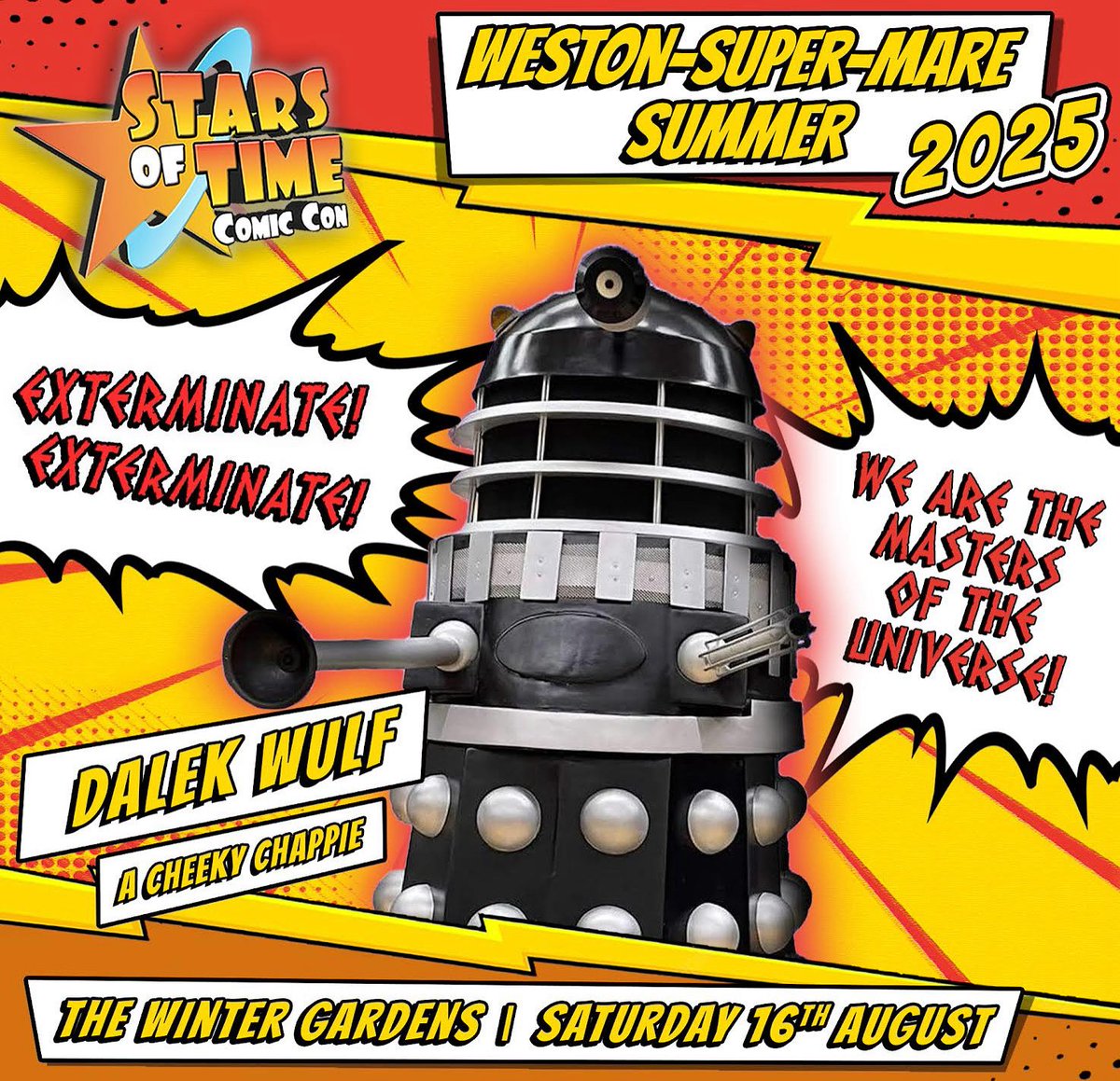 STARS OF TIME (@starsoftime) on Twitter photo Meet ‘the cheeky chappie’ DALEK WULF <a href="/STARSOFTIME/">STARS OF TIME</a> Saturday 16th August, The Winter Gardens, Weston-super-Mare #doctorwho #whovians #drwho <a href="/dwcoverstory/">Doctor Who Cover Story</a> <a href="/ukcomiccons/">UK Comic Cons</a> <a href="/classicdw/">Classic Doctor Who</a> <a href="/DrWhoNews/">Dr Who News</a> <a href="/ClassicDrWho247/">Classic Doctor Who 24/7</a> #doctorwho #dalek #august
TICKETS: eventbrite.co.uk/e/stars-of-tim… Meet ‘the cheeky chappie’ DALEK WULF <a href="/STARSOFTIME/">STARS OF TIME</a> Saturday 16th August, The Winter Gardens, Weston-super-Mare #doctorwho #whovians #drwho <a href="/dwcoverstory/">Doctor Who Cover Story</a> <a href="/ukcomiccons/">UK Comic Cons</a> <a href="/classicdw/">Classic Doctor Who</a> <a href="/DrWhoNews/">Dr Who News</a> <a href="/ClassicDrWho247/">Classic Doctor Who 24/7</a> #doctorwho #dalek #august
TICKETS: eventbrite.co.uk/e/stars-of-tim…