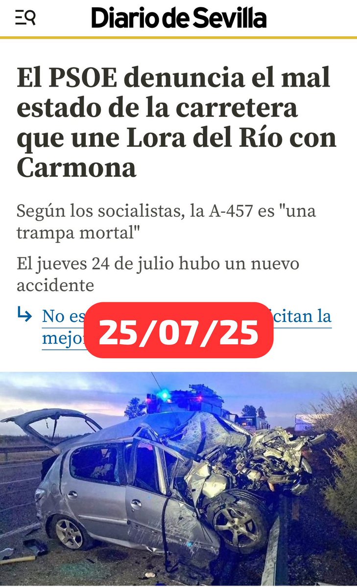 🚨 La semana pasada me dirigí por escrito al delegado territorial de Fomento de la Junta de Andalucía para trasladarle la 𝐔𝐑𝐆𝐄𝐍𝐂𝐈𝐀 𝐃𝐄 𝐀𝐑𝐑𝐄𝐆𝐋𝐀𝐑 𝐋𝐀 𝐂𝐀𝐑𝐑𝐄𝐓𝐄𝐑𝐀 𝐃𝐄 𝐂𝐀𝐑𝐌𝐎𝐍𝐀, ya que llevamos años advirtiendo que ¡𝒆𝒔𝒕𝒂 𝒗𝒊́𝒂 𝒆𝒔 𝒖𝒏