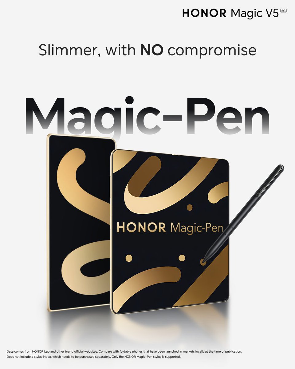 القلم بيدك، والإبداع ما له حدود! 📲🖋️

 هاتف HONOR Magic V5 يدعم Magic-Pen،
وتقدر تعيش كل مزايا الطي… بدون أي تنازل! 🙌🔥

#HONORMagicV5