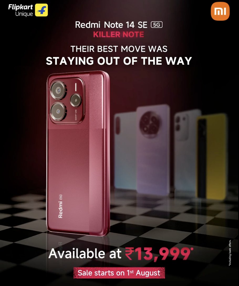 gogiinc's tweet photo. The Redmi Note 14 SE 5G is here to take the lead —
Killer Specs
Killer Style
Killer Price:
₹13,999*
Get ready to grab it Sale starts tomorrow!
#RedmiNote14SE #5GForAll #XiaomiIndia #BudgetBeast #TechUnder15K https://t.co/EuTFsMoUy2