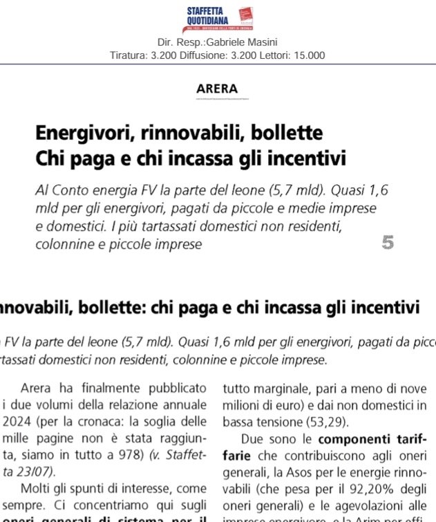 Patrizia Feletig (@citypat1) on Twitter photo Ricordate animal farm? "Alcuni sono più uguali degli altri"
<a href="/Staffetta/">Staffetta Quotidiana</a> passa al setaccio gli oneri generali di sistema pagati da utenti domestici, PMI ed energivori
Del totale di 11,3 mld il 92,2% sono incentivi a FER
La maggior parte la versano le PMI collegate in BT Ricordate animal farm? "Alcuni sono più uguali degli altri"
<a href="/Staffetta/">Staffetta Quotidiana</a> passa al setaccio gli oneri generali di sistema pagati da utenti domestici, PMI ed energivori
Del totale di 11,3 mld il 92,2% sono incentivi a FER
La maggior parte la versano le PMI collegate in BT